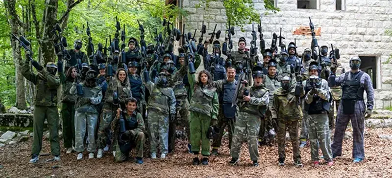 Estitor team at the paintball team building game